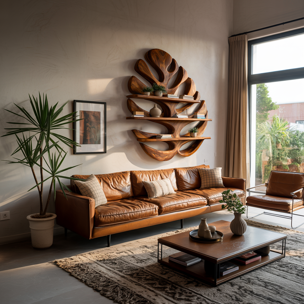 Wood Monstera Leaf Bookshelf for Modern Minimalist Home Kitchnce