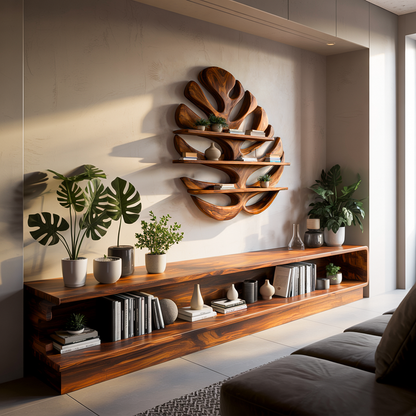 Wood Monstera Leaf Bookshelf for Modern Minimalist Home Kitchnce