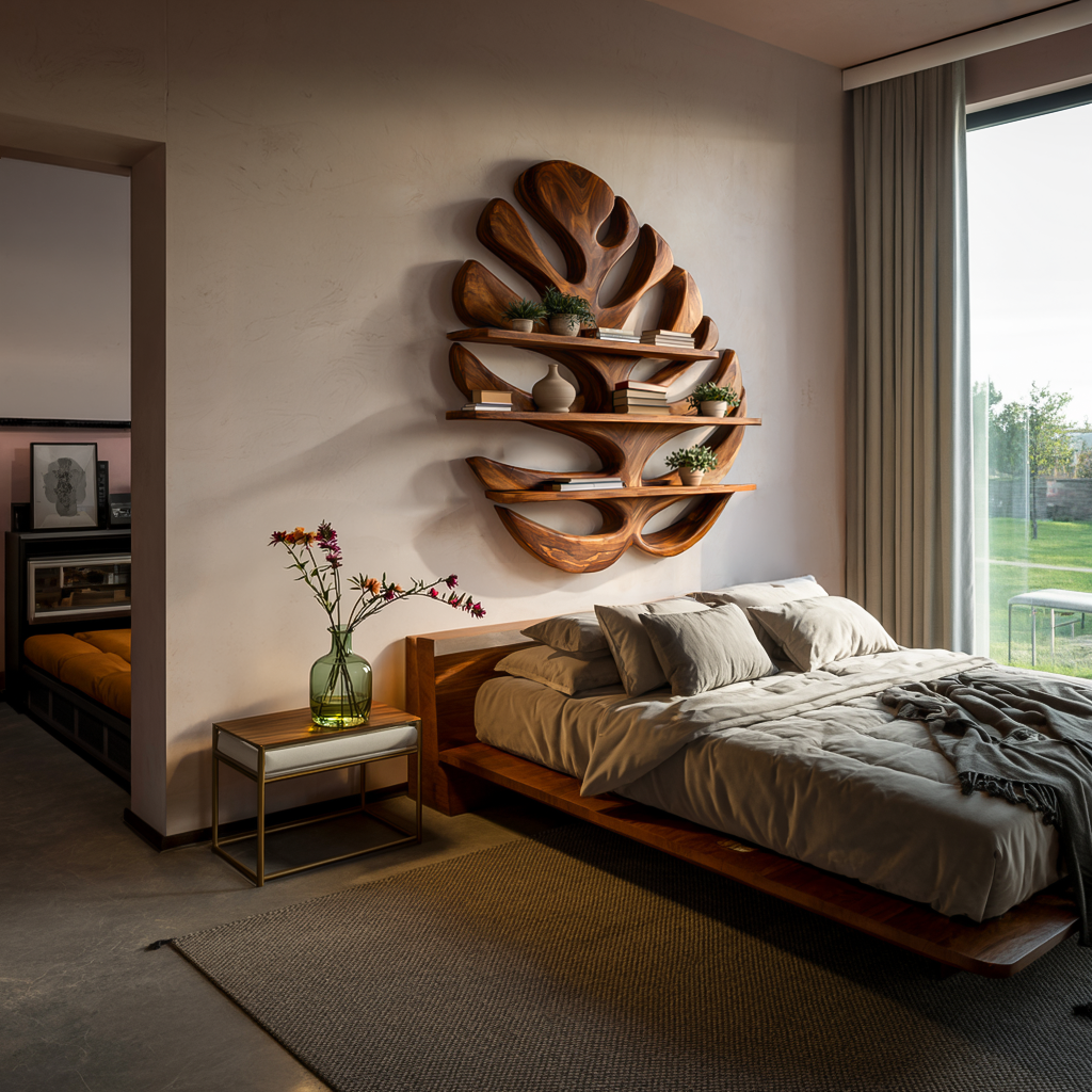 Wood Monstera Leaf Bookshelf for Modern Minimalist Home Kitchnce