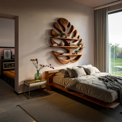 Wood Monstera Leaf Bookshelf for Modern Minimalist Home Kitchnce