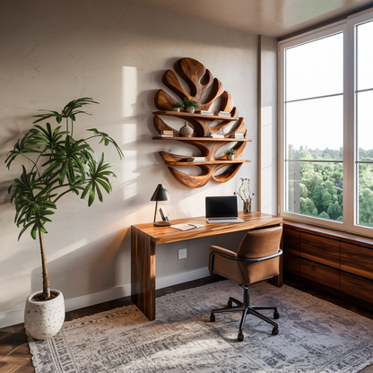 Wood Monstera Leaf Bookshelf for Modern Minimalist Home Kitchnce