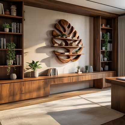 Wood Monstera Leaf Bookshelf for Modern Minimalist Home Kitchnce
