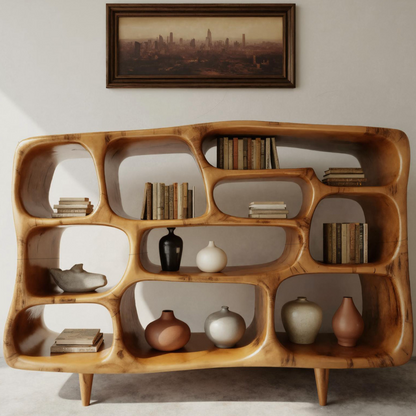 Modern Organic Bookshelf With Open Shelves For Living Room Or Office Kitchnce