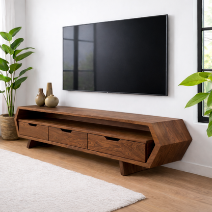 Solid Wood TV Stand with Drawers and Open Shelf for Stylish Interiors Kitchnce