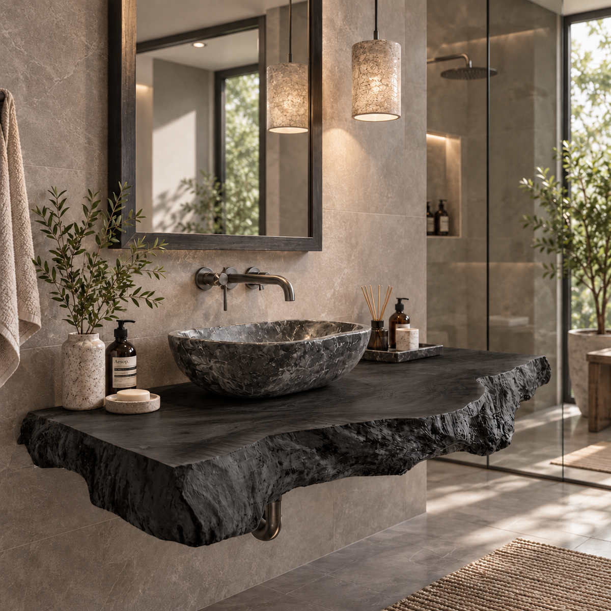 Alderon Live Edge Solid Wood Floating Bathroom Vanity