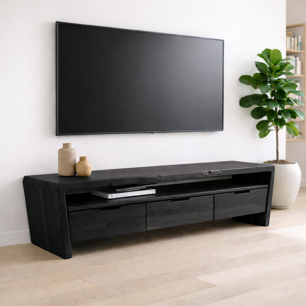 Solid Wood TV Stand with Drawers and Open Shelf for Minimalist Living Spaces Kitchnce