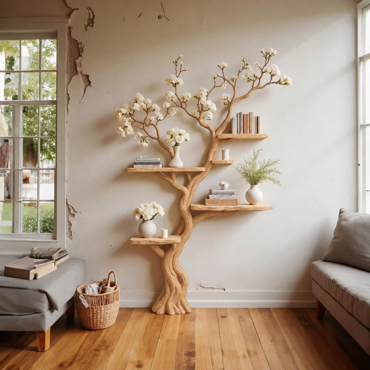 Blossomwood Handcrafted Solid Wood Tree Bookshelf