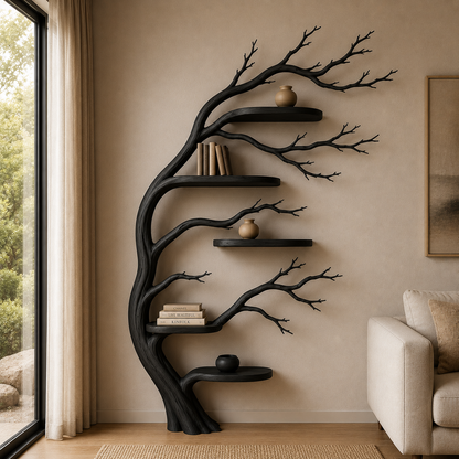 Handcrafted Solid Wood Tree Bookshelf, Organic Wall Shelf