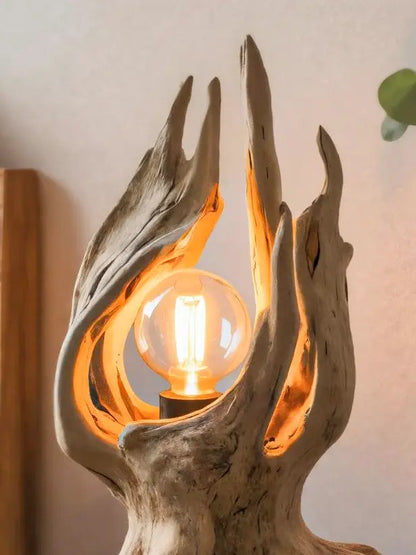 Rustic Driftwood Table Lamp With Exposed Bulb For Bedroom Or Living Room Kitchnce