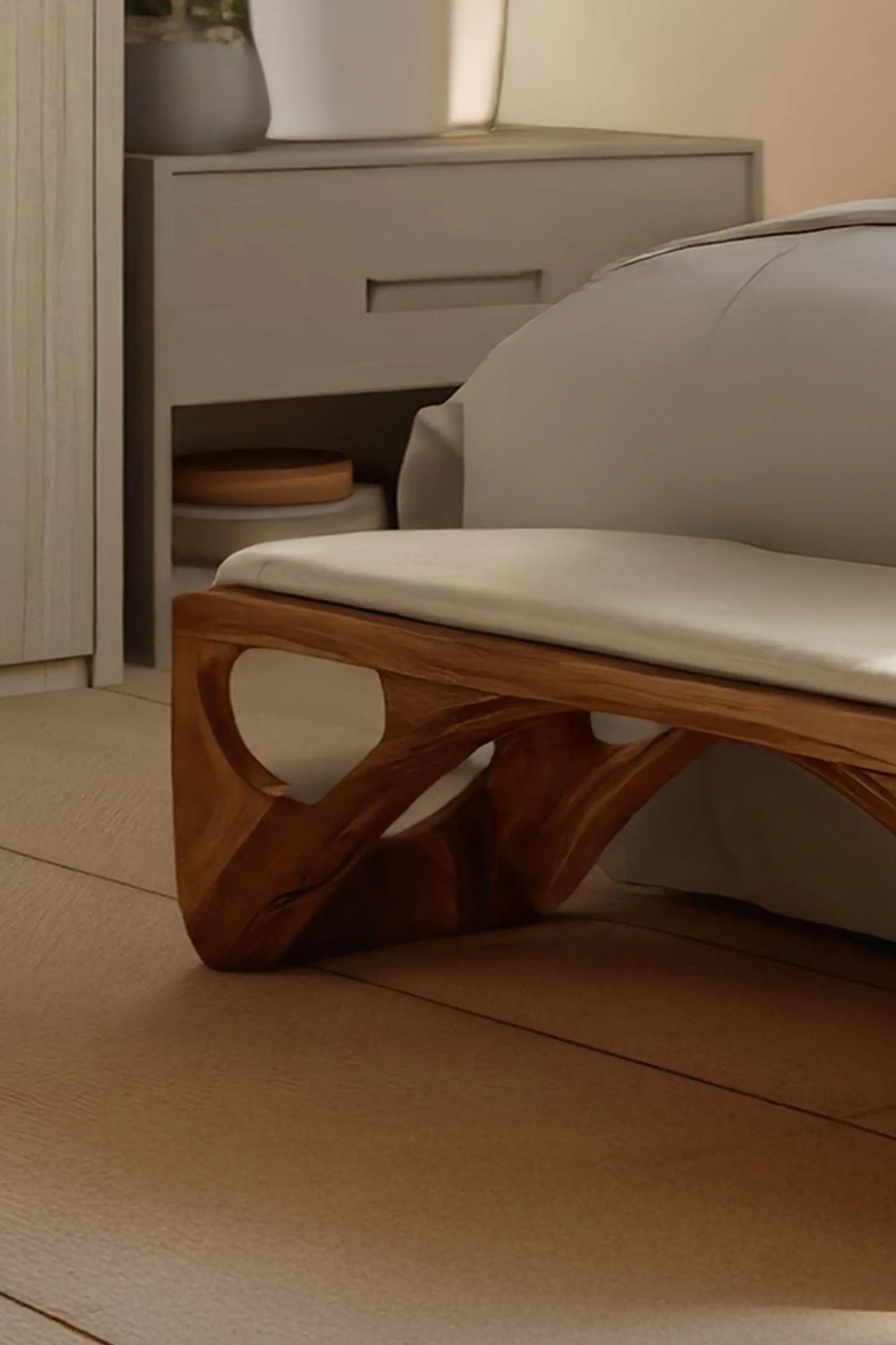 Minimalist Curved Wood Bench For End-of-Bed Design Kitchnce