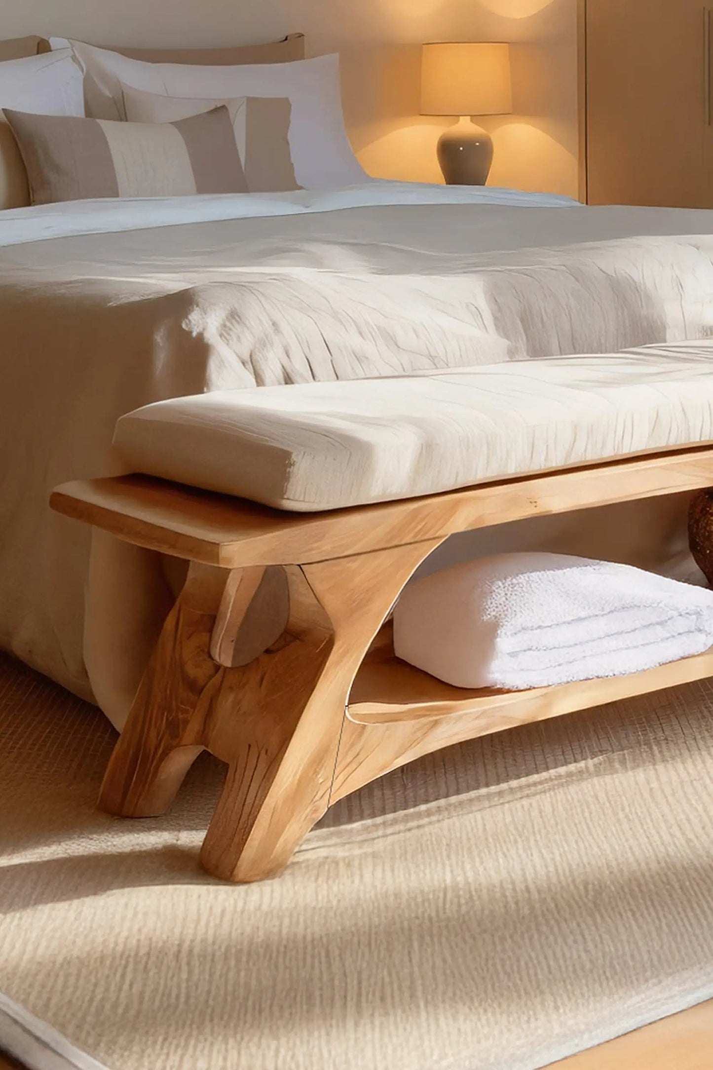Modern Sculpted Wood Bench For Bedroom Interior Styling Kitchnce