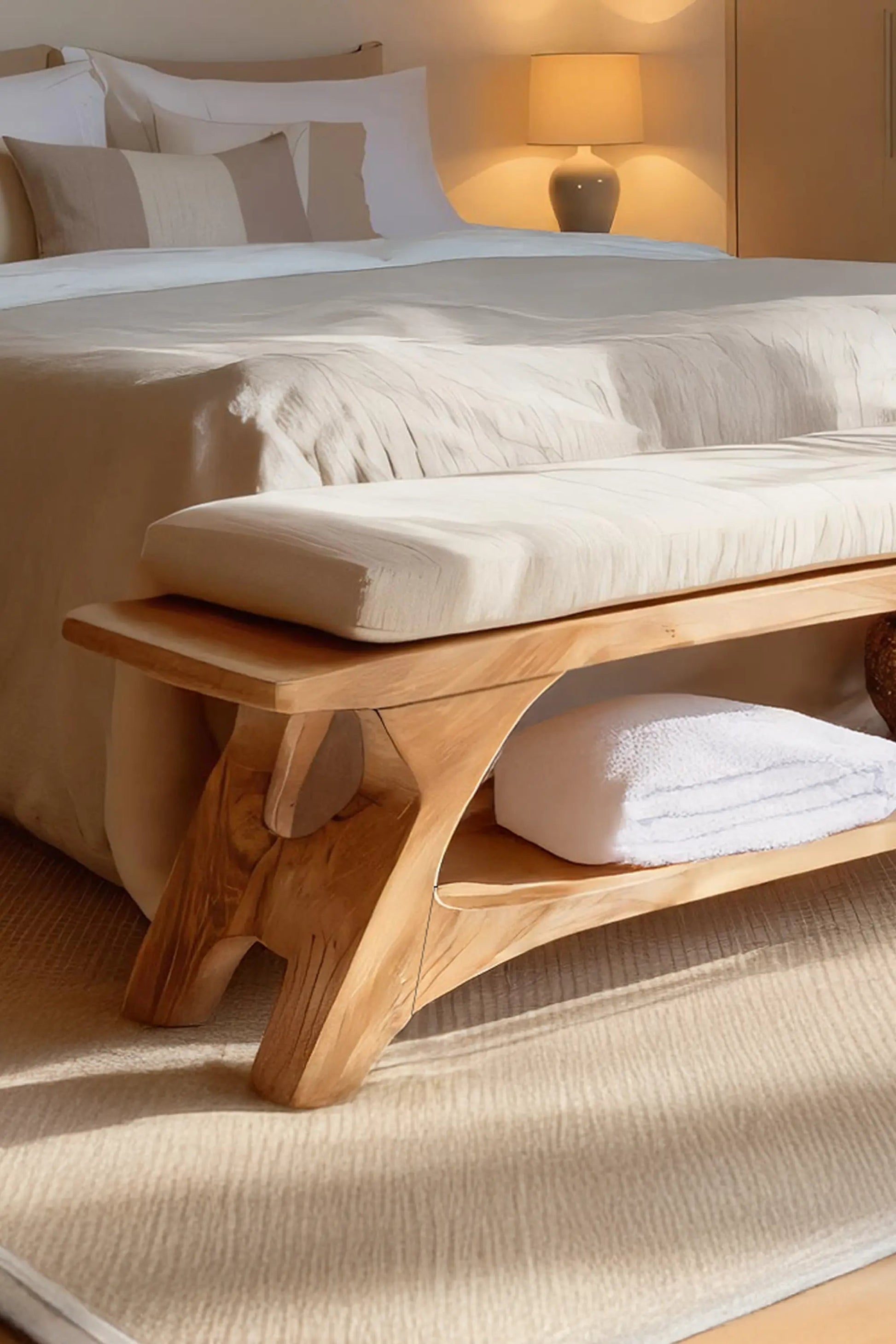 Modern Sculpted Wood Bench For Bedroom Interior Styling Kitchnce