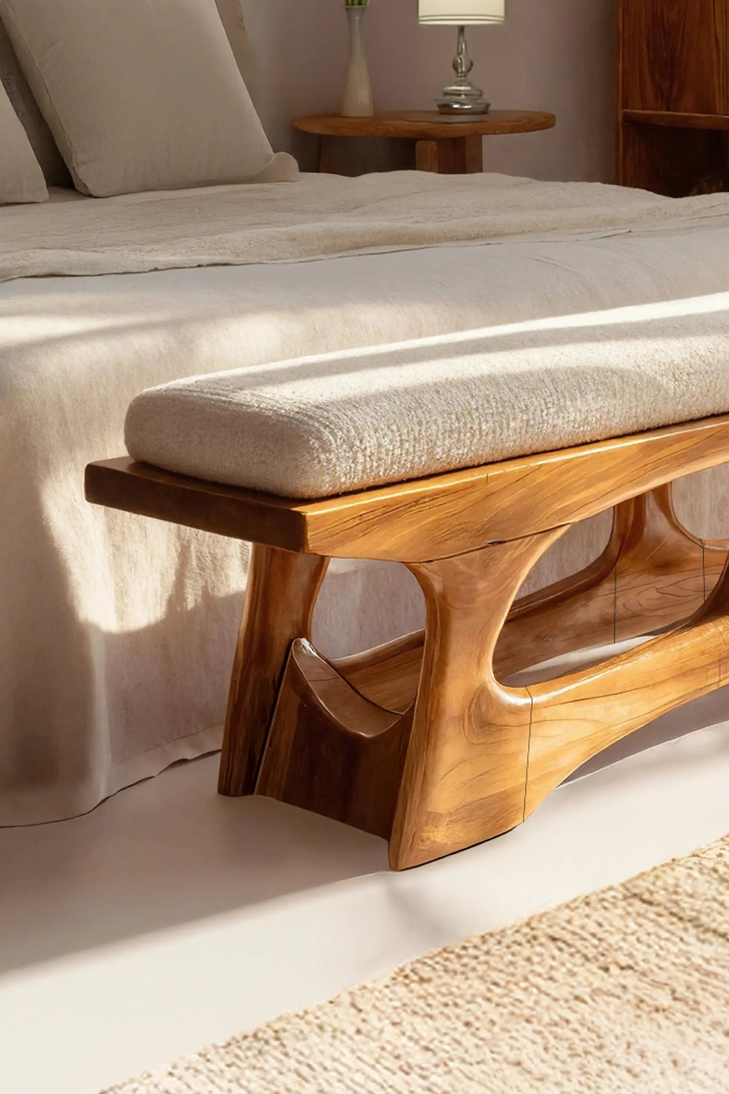Handcrafted Curved Wood Bench For Furniture Styling Kitchnce