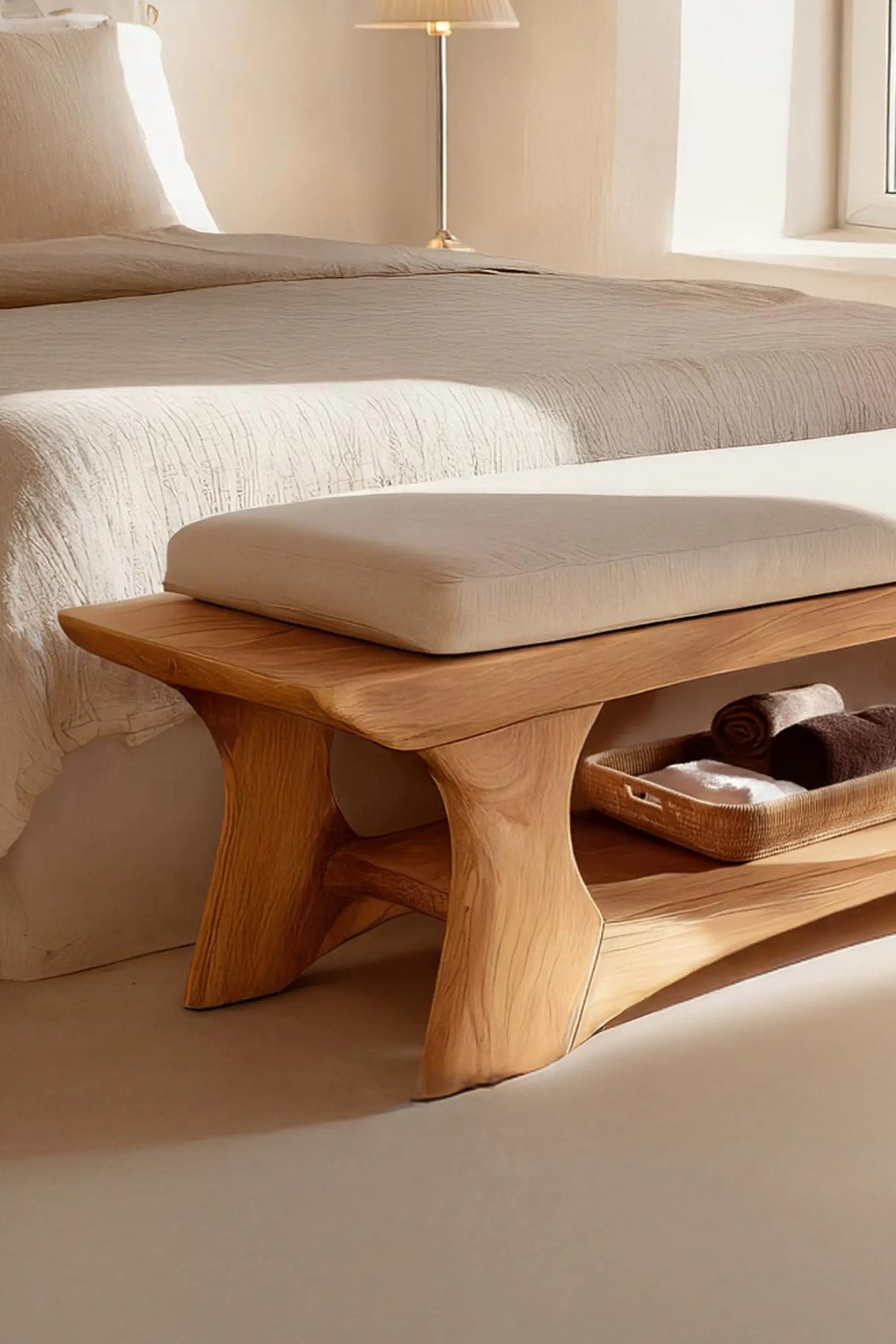 Mid Century Solid Wood Bench For Bedroom Accent Kitchnce