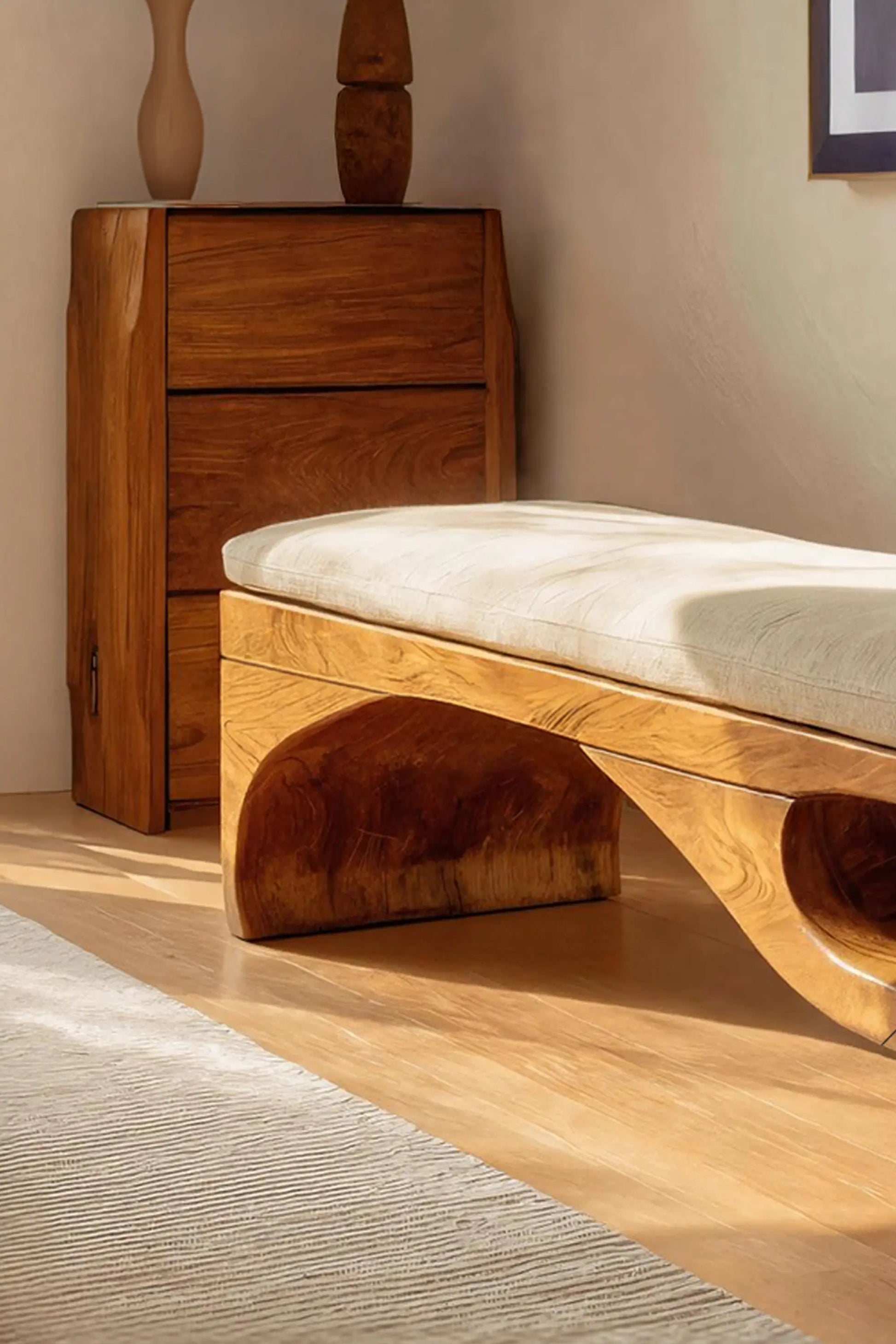 Modern Sculptural Wooden Bench For Bedroom Decor Kitchnce