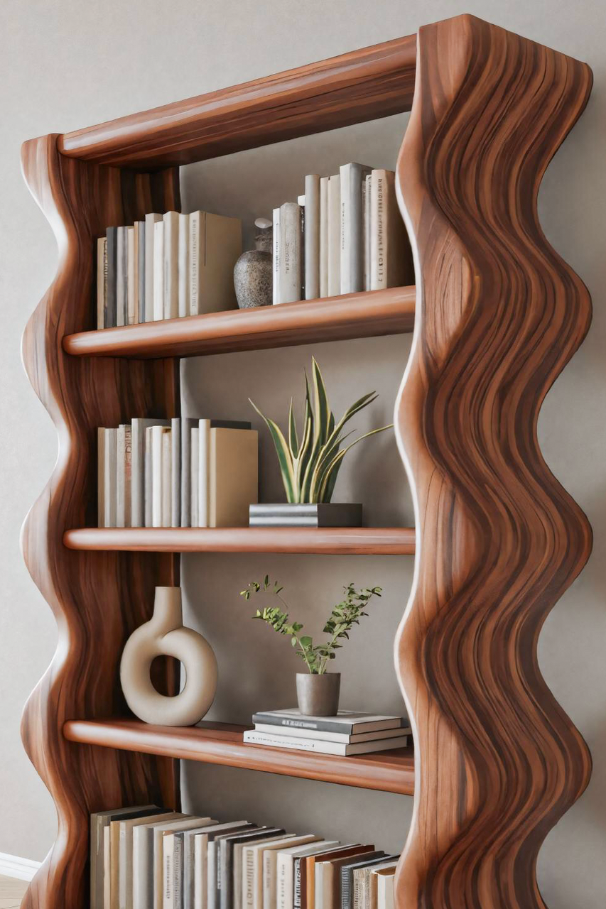 Modern Wave Bookshelf For Living Room Or Office Kitchnce