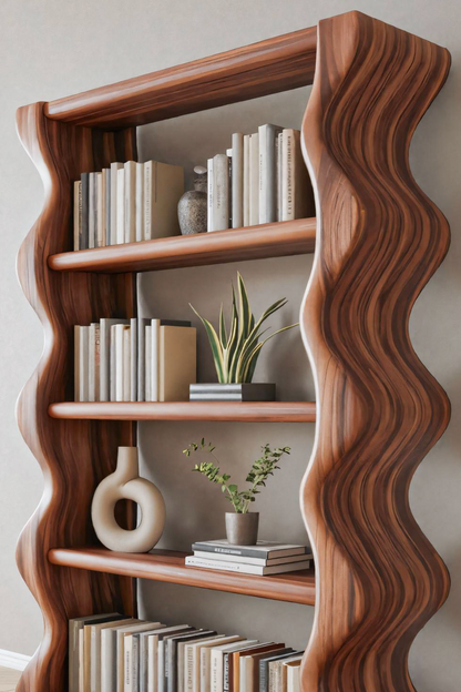 Modern Wave Bookshelf For Living Room Or Office Kitchnce