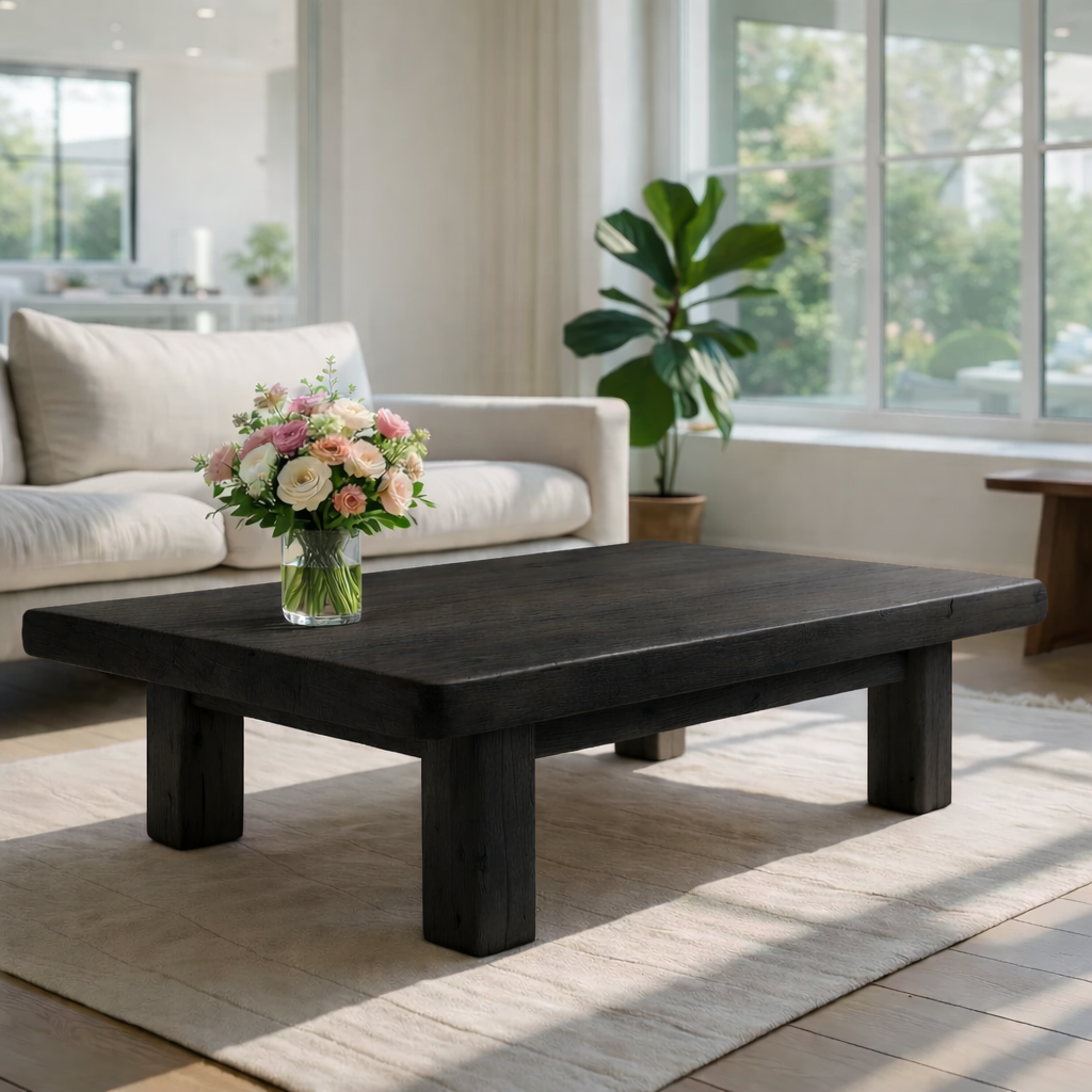 Rustic Solid Wood Coffee Table with Chunky Legs