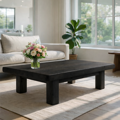 Rustic Solid Wood Coffee Table with Chunky Legs Kitchnce