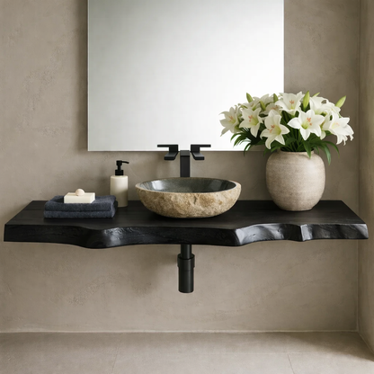 Floating Live Edge Solid Wood Bathroom Vanity Shelf – Natural Wood Slab Wall Mounted Countertop Kitchnce