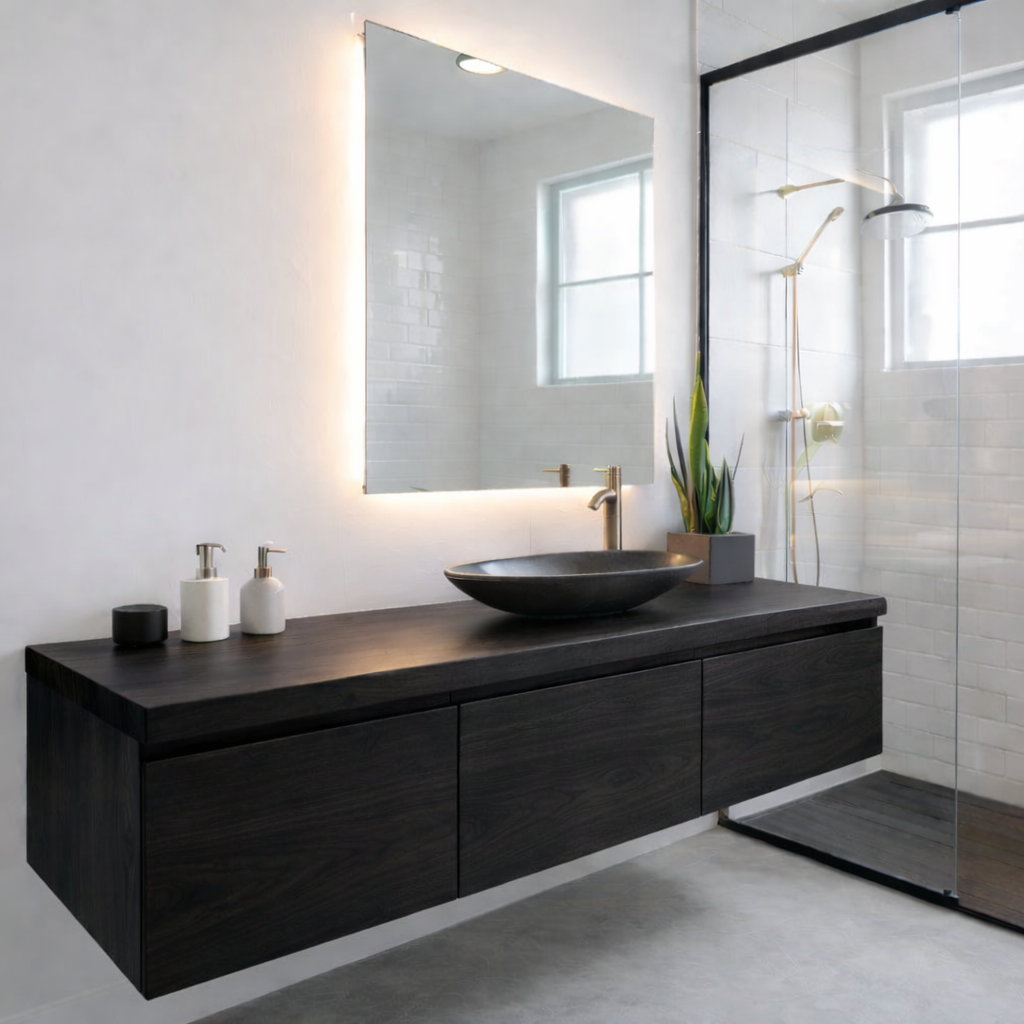 Floating Oak Bathroom Vanity, Wall Mounted Wood Vanity Cabinet Kitchnce
