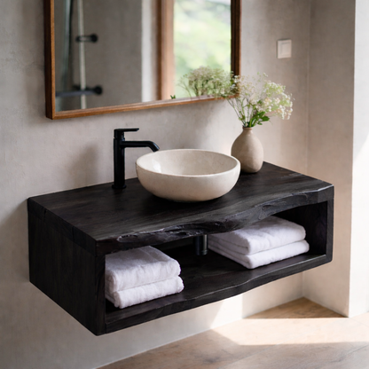 Live Edge Floating Bathroom Vanity, Solid Wood Wall Mounted Vanity Shelf with Storage Kitchnce