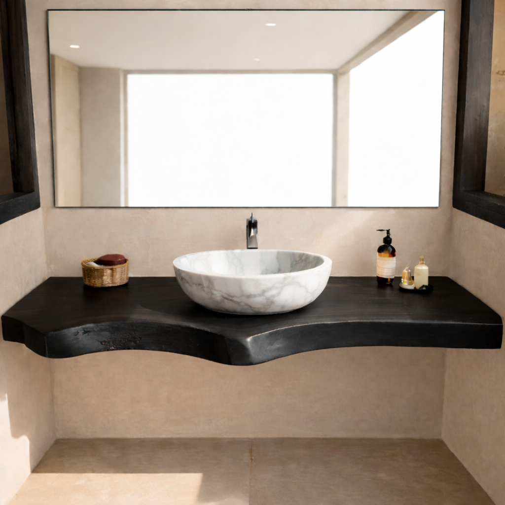 Live Edge Floating Bathroom Vanity Top, Solid Wood Wall Mounted Vanity Counter Kitchnce