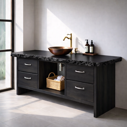 Rustic Solid Wood Bathroom Vanity with Live Edge Countertop Kitchnce