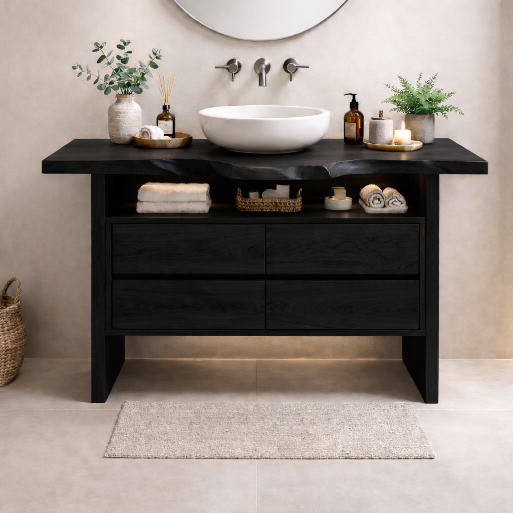Solid Wood Bathroom Vanity with Open Shelf and Four Drawers Kitchnce