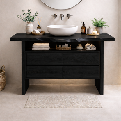 Solid Wood Bathroom Vanity with Open Shelf and Four Drawers Kitchnce