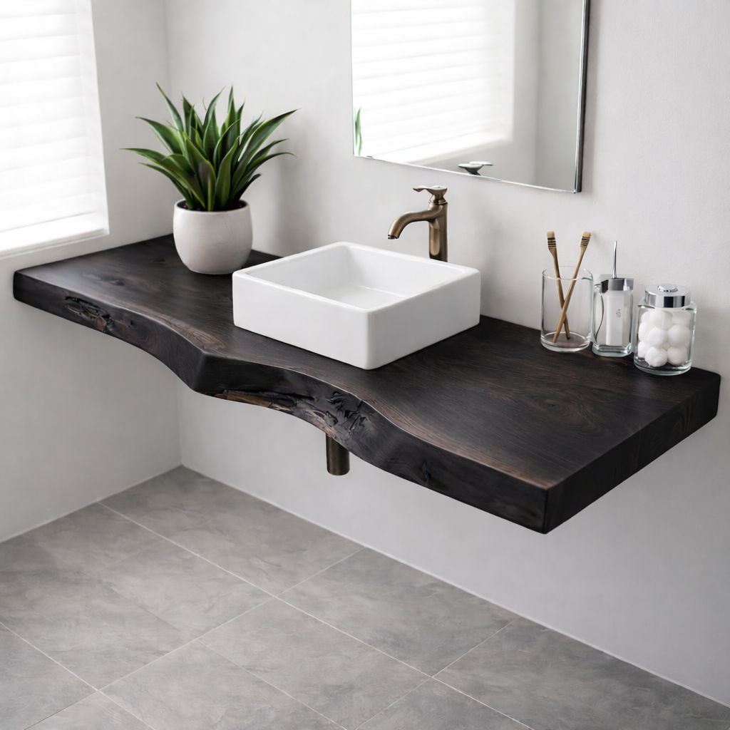 Floating Live Edge Solid Wood Bathroom Shelf Wall Mounted Natural Wood Vanity Top Kitchnce