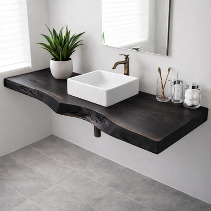 Floating Live Edge Solid Wood Bathroom Shelf Wall Mounted Natural Wood Vanity Top Kitchnce
