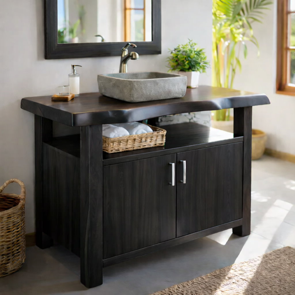 Solid Wood Bathroom Vanity Cabinet with Open Shelf Storage Kitchnce