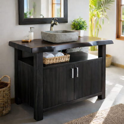 Solid Wood Bathroom Vanity Cabinet with Open Shelf Storage Kitchnce