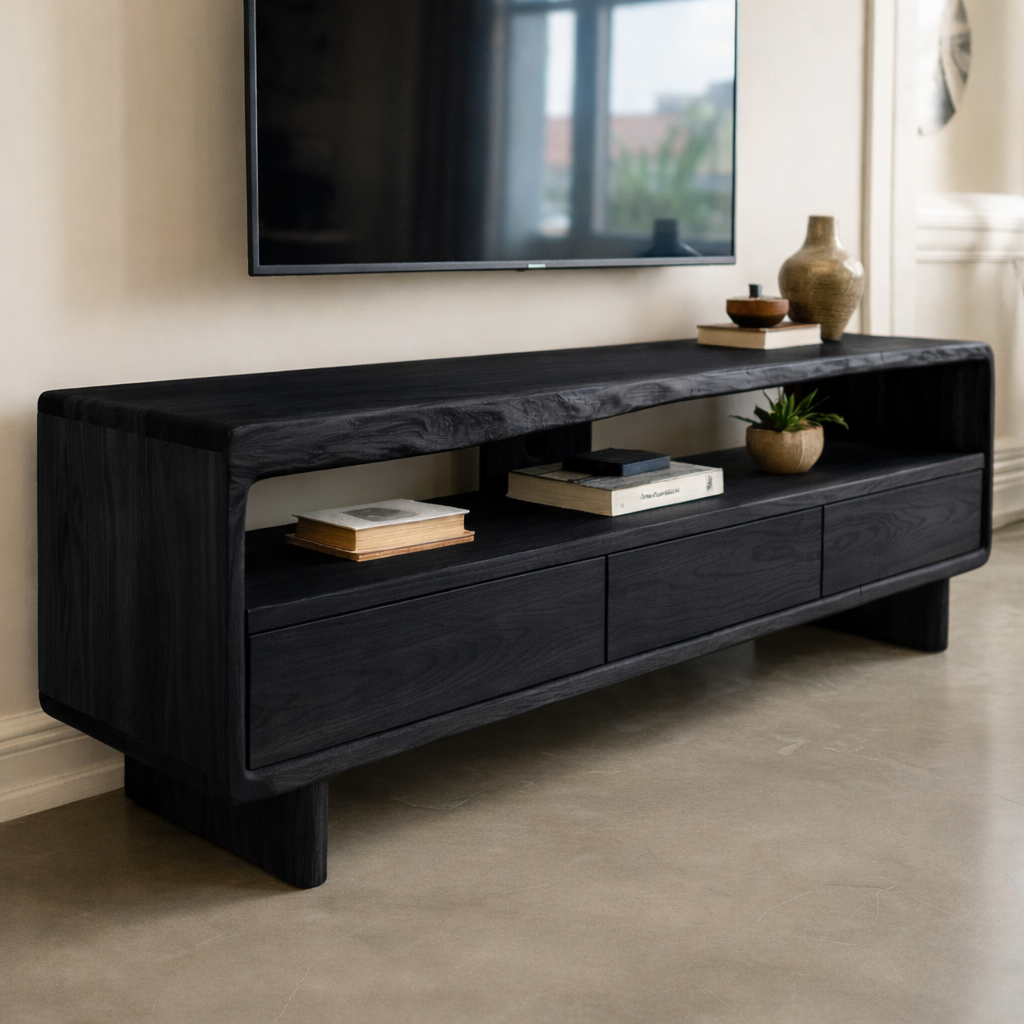 Mid Century Modern Solid Wood TV Stand – Walnut Media Console with Storage Drawers Kitchnce