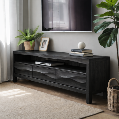 Solid Wood TV Stand with Drawers and Open Shelf for Contemporary Living Rooms Kitchnce