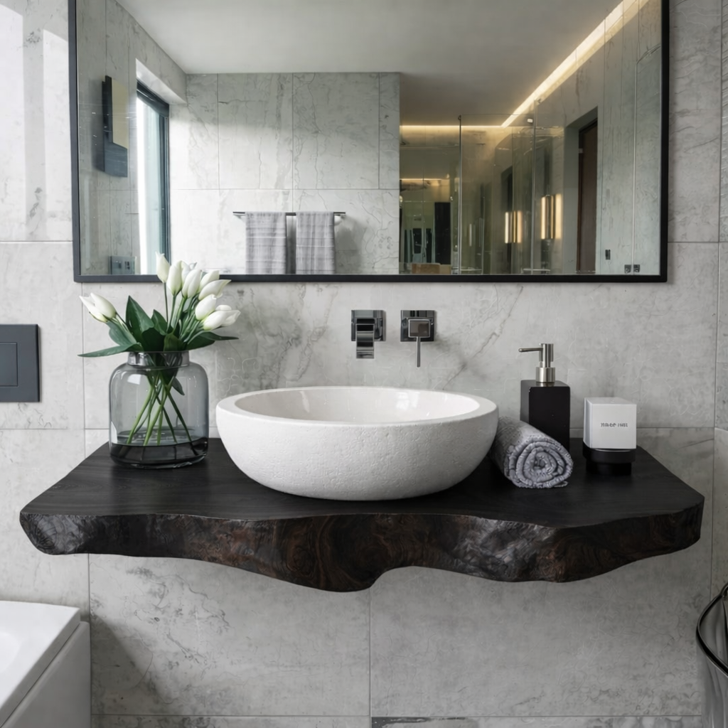 Floating Live Edge Solid Wood Bathroom Vanity Shelf – Natural Wood Wall Mounted Vanity Top Kitchnce