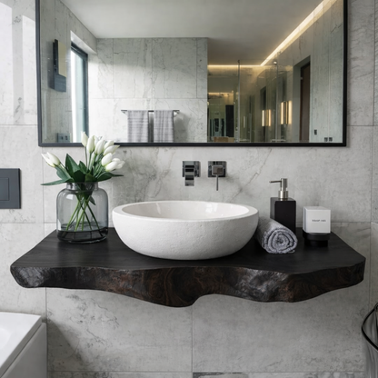 Floating Live Edge Solid Wood Bathroom Vanity Shelf – Natural Wood Wall Mounted Vanity Top Kitchnce