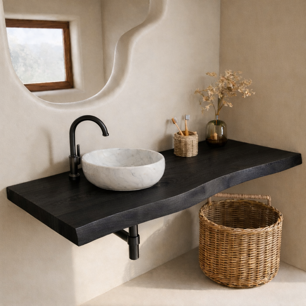 Floating Live Edge Solid Wood Bathroom Vanity Top – Rustic Wall Mounted Wood Countertop Shelf Kitchnce