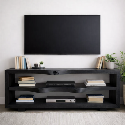 Rustic Solid Wood TV Stand with Open Shelves for Modern Living Rooms Kitchnce