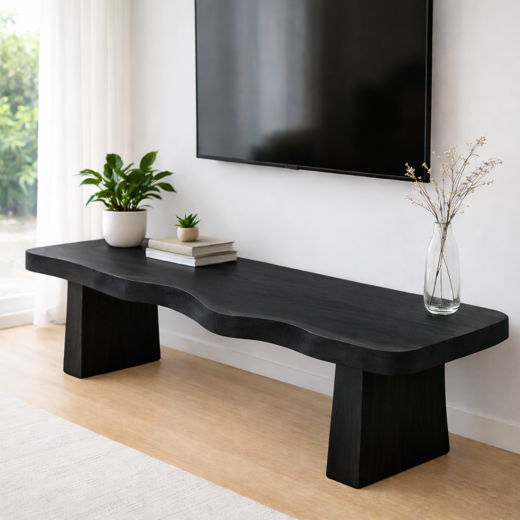 Live Edge Solid Wood TV Stand – Rustic Walnut Media Console Table for Living Room Kitchnce