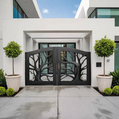 Rustic Tree Carved Entrance Gate For Garden Driveway Kitchnce