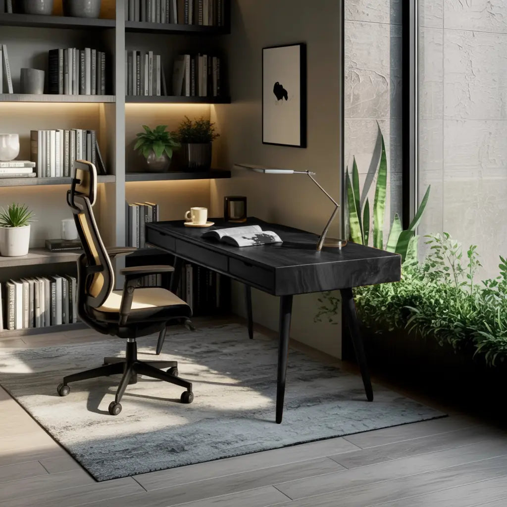 Mid Century Modern Writing Desk With Drawers For Home Office Kitchnce