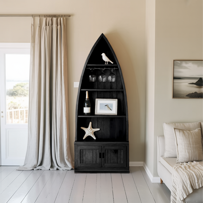 Boat Shaped Display Cabinet With Storage Drawers For Living Room And Entryway Kitchnce