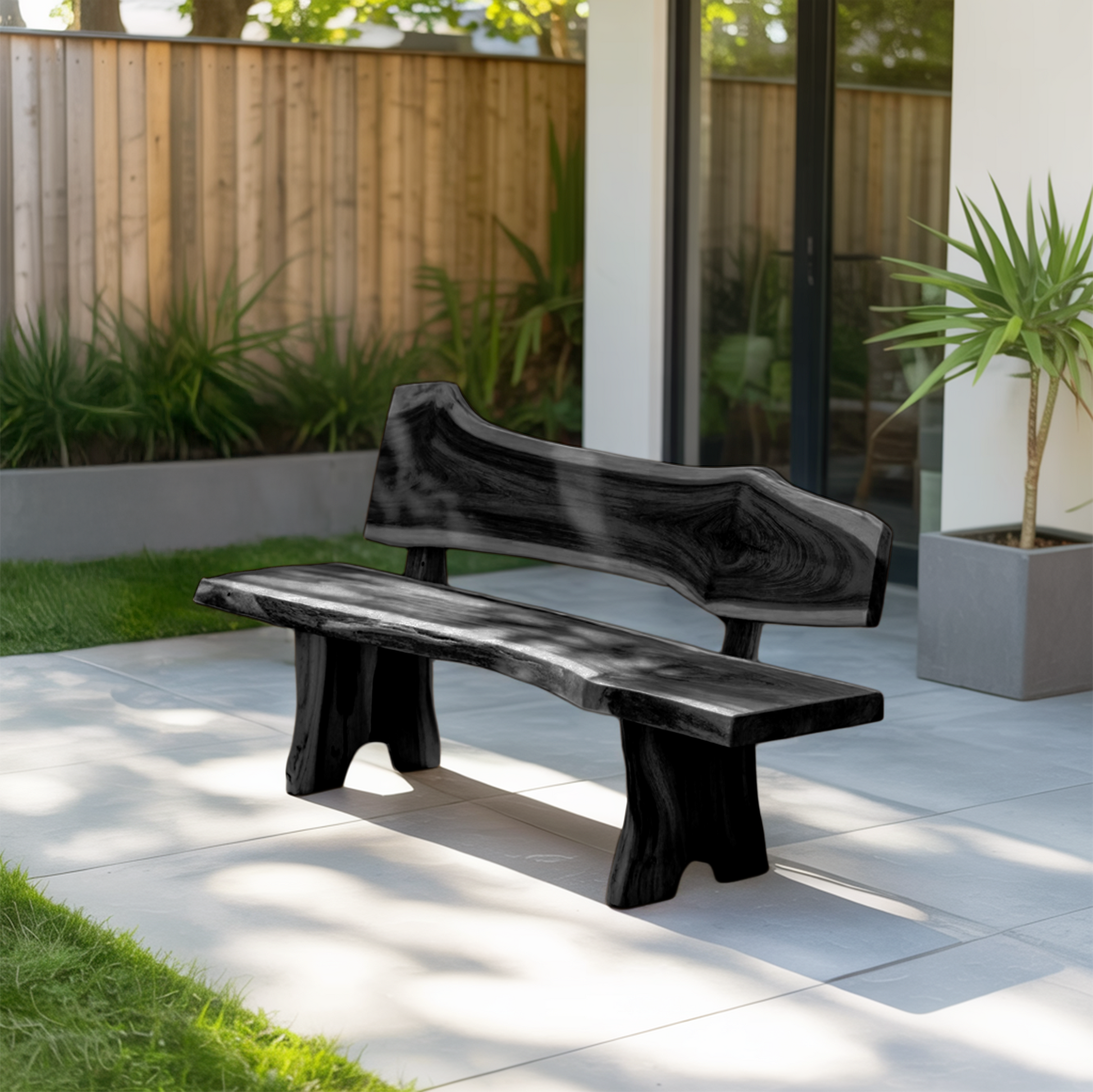 Rustic Live Edge Outdoor Bench With Curved Back For Patio Or Garden Kitchnce