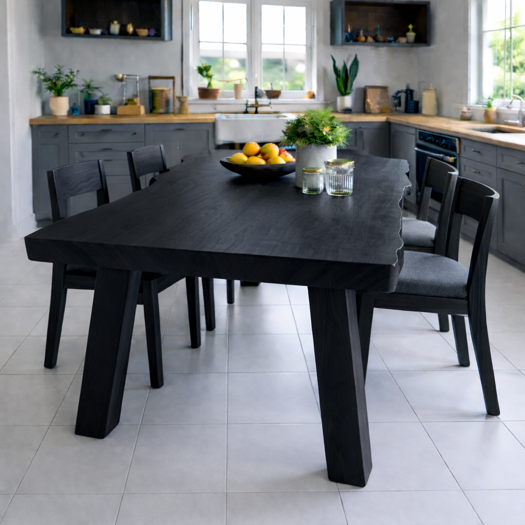 Handcrafted Solid Wood Dining Table with Natural Wood Top Rustic Kitchen Table