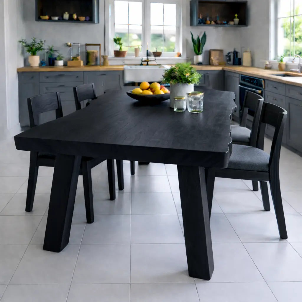 Handcrafted Solid Wood Dining Table with Natural Wood Top Rustic Kitchen Table Kitchnce