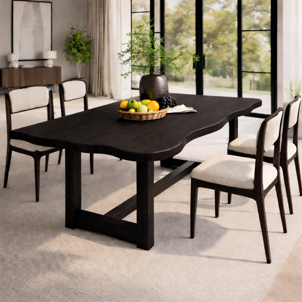 Solid Wood Dining Table with Sculpted Edge Top Modern Wooden Dining Room Table