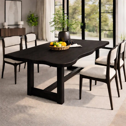 Solid Wood Dining Table with Sculpted Edge Top Modern Wooden Dining Room Table Kitchnce