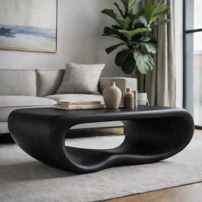 Modern Solid Wood Coffee Table with Sculptural Curved Design Minimalist Living Room Table Kitchnce